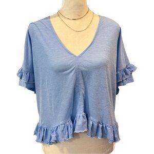 Bishop and Young Blue Ruffle Cropped Ruffle Hem Women's Top size Small NWT